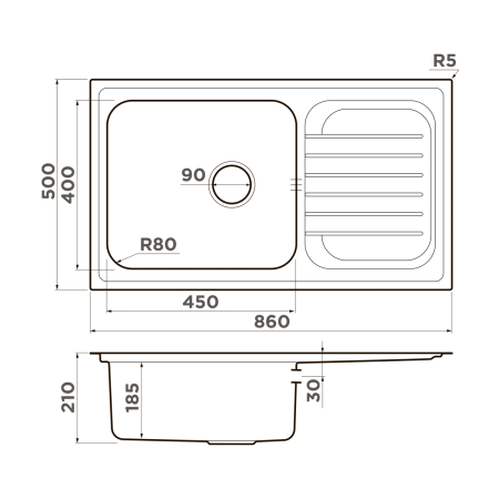 картинка Omoikiri Haruna 86-IN нерж. сталь/нержавеющая сталь от магазина SEFI