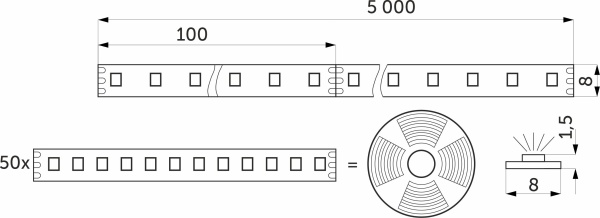 картинка Лента светодиодная двухцветная (CCT) - 9,6W/m, 24V, 8мм, 2835, 120 д/м, IP20, тепл-холод белый, 5м, AKS от магазина SEFI