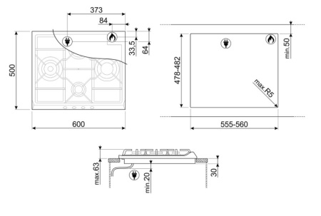 картинка Газовая варочная панель Smeg SR764AO от магазина SEFI