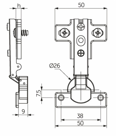 картинка Петля мини накладная с пружиной 38мм h0 slide-on AKS (еврошурупы) от магазина SEFI
