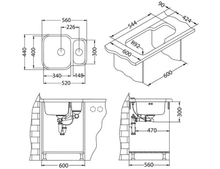 картинка Мойка ALVEUS DUO 70 SAT-90 560X440 в комплекте с сифоном 1127257, от магазина SEFI