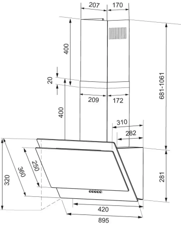 картинка Вытяжка KRONA VENERA 900 BLACK PB от магазина SEFI