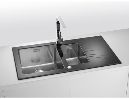 картинка Мойка KARAT 20 UP белый  860X500 1+1/2 правая в комплекте с сифоном 1123353 от магазина SEFI