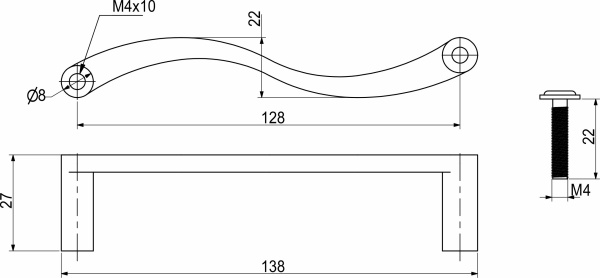 картинка Ручка меб. скоба мет. UN43 128 хром, AKS от магазина SEFI