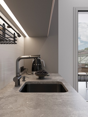 картинка Смеситель для кухонной мойки, с выдвижной лейкой и подключением фильтрованной воды EMAR EC-7026, цвет Дарк от магазина SEFI