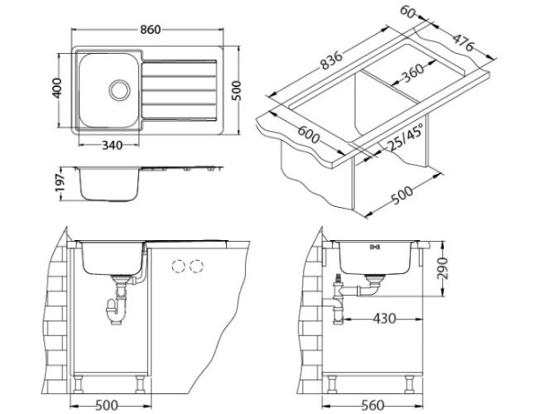 картинка Мойка ALVEUS LINE MAXIM 10 SAT 980X500 с сифоном 1127257 от магазина SEFI