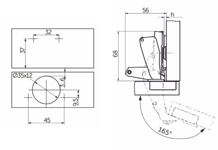 картинка Петля 165° накладная с доводчиком 45мм h0 clip-on AKS от магазина SEFI