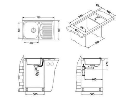 картинка Мойка ALVEUS NIAGARA 70 GRANITAL CARBON-G91 780x435x160;1+1/2 с сифоном 1105297, от магазина SEFI