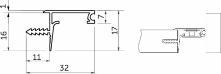 картинка Профиль алюминиевый врезной/торцевой CAPELLA-3216W, с экраном, цвет белый, 2м (для 16 ДСП), AKS магазин SEFI являющийся официальным дистрибьютором в России  картинка Профиль алюминиевый врезной/торцевой CAPELLA-3216W, с экраном, цвет белый, 2м (для 16 ДСП), AKS от магазина SEFI