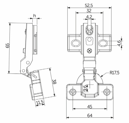 картинка Петля полунакладная с пружиной 45мм h0 slide-on AKS 55г магазин SEFI являющийся официальным дистрибьютором в России  картинка Петля полунакладная с пружиной 45мм h0 slide-on AKS 55г от магазина SEFI
