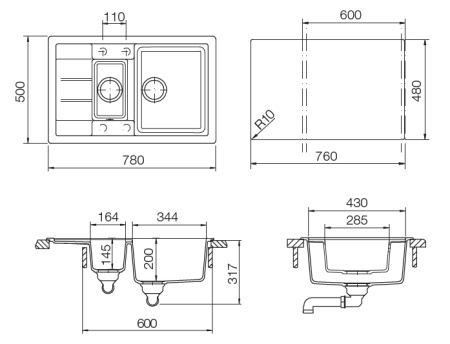 картинка Кухонная мойка SCHOCK ASTER 60D CRISTALITE мокка от магазина SEFI