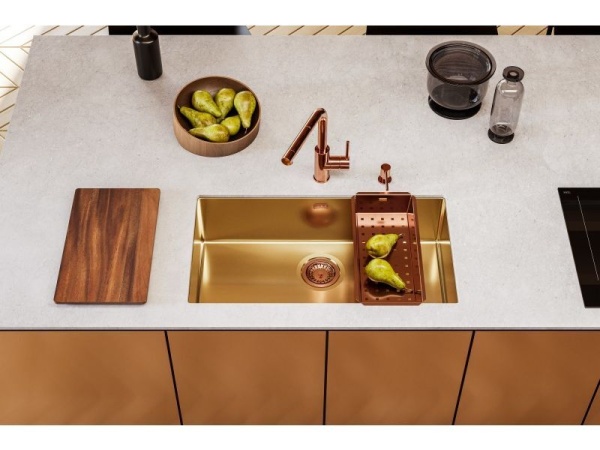 картинка Мойка Alveus QUADRIX MONARCH 60 NEW BRONZE 740x400x200 в комплекте с выпуском без сифона от магазина SEFI