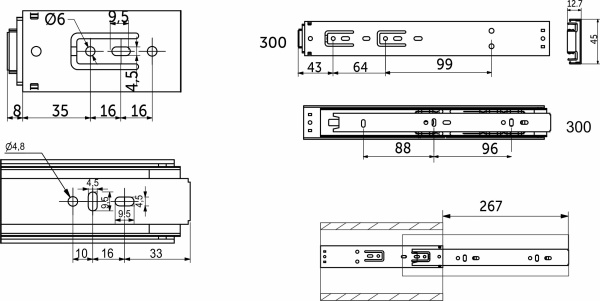 картинка Направляющая шариковая L-300 h=45 AKS PLUS PUSH TO OPEN от магазина SEFI