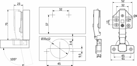 картинка Петля накладная с доводчиком 45мм h0 clip-on PRIME by AKS 3D (саморезы, заглушки) (упак.-2шт.) от магазина SEFI