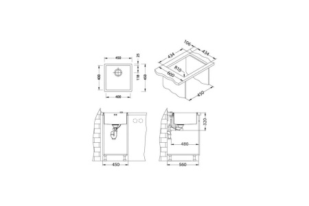 картинка Мойка Alveus QUADRIX 30 MONARCH ANTHRACITE 450X450X200 в компл. с выпуском без сифона от магазина SEFI
