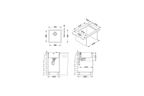 картинка Мойка Alveus QUADRIx 30 MONARCH GOLD 450x450x200 в комплекте с выпуском без сифона от магазина SEFI