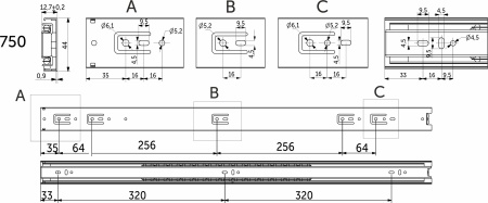 картинка Направляющая шариковая L-750 h=45 AKS от магазина SEFI