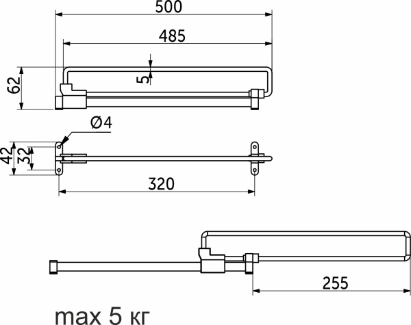 картинка Выдвижная вешалка L-500, хром/черный AKS магазин SEFI являющийся официальным дистрибьютором в России  картинка Выдвижная вешалка L-500, хром/черный AKS от магазина SEFI