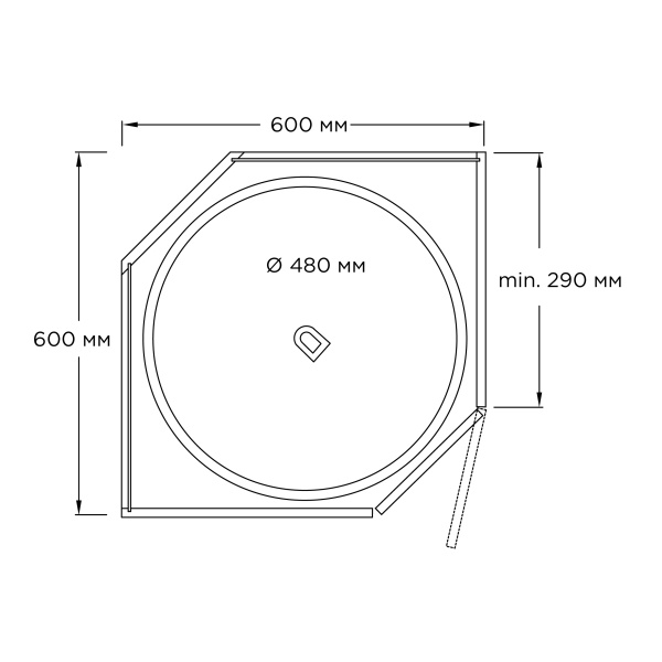 картинка Верхняя угловая карусель 4/4 на оси, D полок 480 мм, корзины - пластик от магазина SEFI