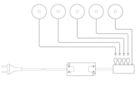 картинка Трансформатор Alumove Light UT350mA/6W , c распред.коробкой на 5 разъемов Bus, кабель 2м от магазина SEFI