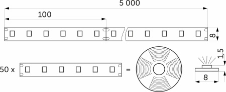 картинка Лента светодиодная - 4,8W/m, 24V, 8мм, 2835, 60 д/м, IP20, нейтральный белый (4000K) - 5м, AKS магазин SEFI являющийся официальным дистрибьютором в России  картинка Лента светодиодная - 4,8W/m, 24V, 8мм, 2835, 60 д/м, IP20, нейтральный белый (4000K) - 5м, AKS от магазина SEFI