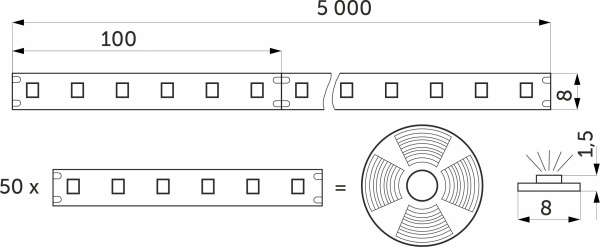 картинка Лента светодиодная - 4,8W/m, 24V, 8мм, 2835, 60 д/м, IP20, нейтральный белый (4000K) - 5м, AKS магазин SEFI являющийся официальным дистрибьютором в России  картинка Лента светодиодная - 4,8W/m, 24V, 8мм, 2835, 60 д/м, IP20, нейтральный белый (4000K) - 5м, AKS от магазина SEFI