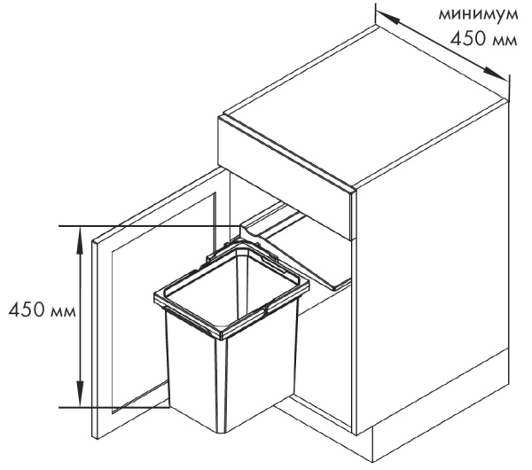 картинка Мусорное ведро ENVI SINGLE на распашной фасад магазин SEFI являющийся официальным дистрибьютором в России  картинка Мусорное ведро ENVI SINGLE на распашной фасад от магазина SEFI