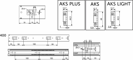 картинка Направляющая шариковая L-400 h=45 AKS LIGHT от магазина SEFI