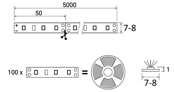 картинка Лента светодиодная - 4,8W/m, 12V, 8мм, 2835, 60 д/м, IP20, холодный белый (6000K) - 20м, AKS от магазина SEFI