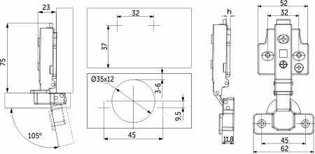 картинка Петля накладная с доводчиком 45мм h0 clip-on AKS PRIME 3D (саморезы, заглушки) от магазина SEFI