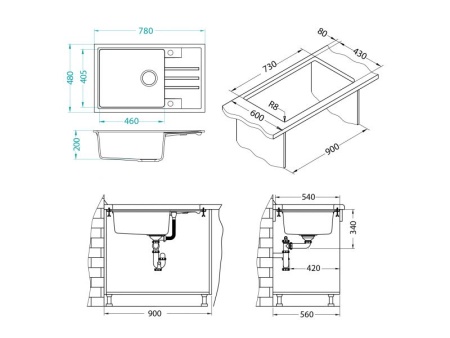 картинка Мойка INTERMEZZO 130 GRANITAL CARBON - G91 780X480X200 1X в компл.с сифоном 111729, от магазина SEFI