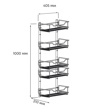 картинка Комплект из 5-и навесных корзин RICO, хром, материал - сталь, габариты - 405х210хх1000 мм от магазина SEFI