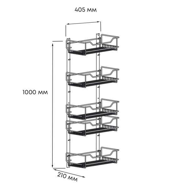 картинка Комплект из 5-и навесных корзин RICO, хром, материал - сталь, габариты - 405х210хх1000 мм от магазина SEFI