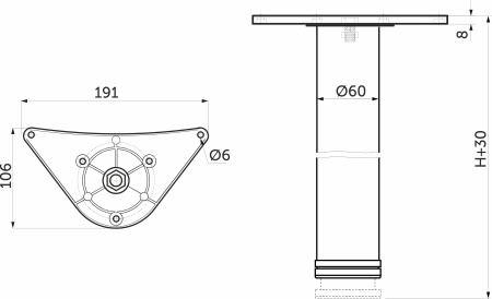 картинка Опора меб. круглая d60 h710 престиж, хром AKS от магазина SEFI
