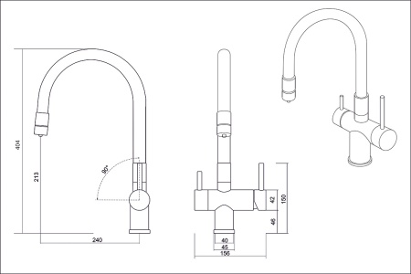картинка Смеситель для кухни с гибким гусаком и подключением к фильтру, EMAR ЕС-3015, покрытие PVD, цвет Coppery от магазина SEFI