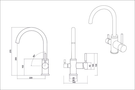 картинка Смеситель для кухни с подключением к фильтру, EMAR ЕС-3007, покрытие PVD, цвет Золото от магазина SEFI