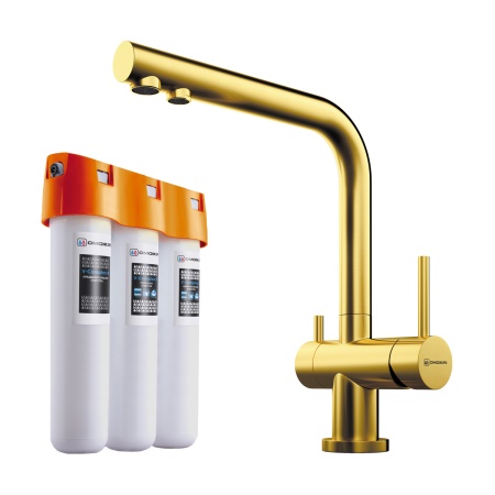 картинка Комплект смеситель + фильтр Nagano-LG + Pure drop Lite |светлое золото от магазина SEFI