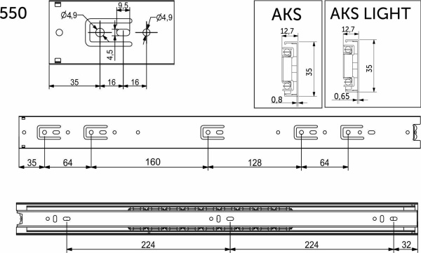 картинка Направляющая шариковая L-550 h=35 AKS A от магазина SEFI