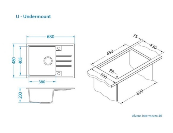 картинка Мойка ALVEUS GRANITAL INTERMEZZO 40 G55 BEIGE 680x480x200 в комплекте с сифоном 1117292 от магазина SEFI