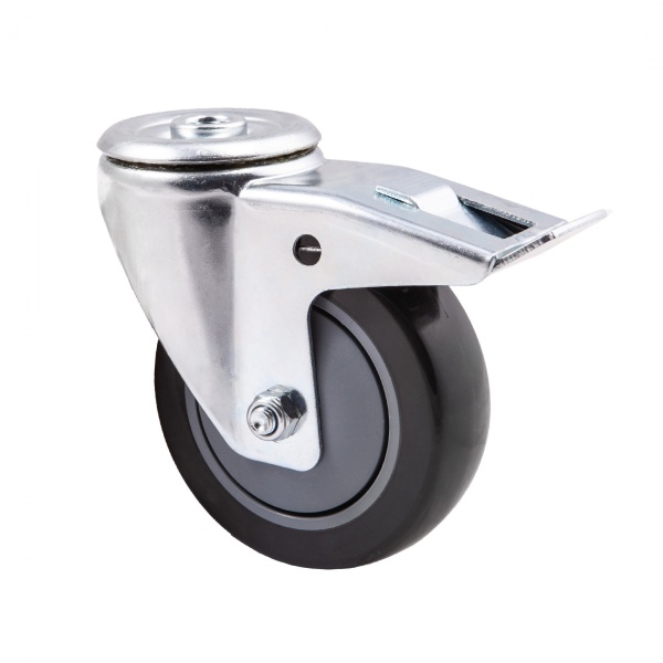 картинка Колесо меб. d100 h130 под винт М12 c рез.ободом с торм., серый/черный AKS от магазина SEFI