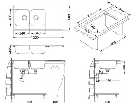 картинка Мойка ALVEUS CLASSIC PRO 100 SAT-90 1200X600 в комплекте с сифоном 1130555, от магазина SEFI