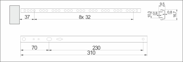 картинка Направляющая шариковая L-310 h=17 AKS A от магазина SEFI