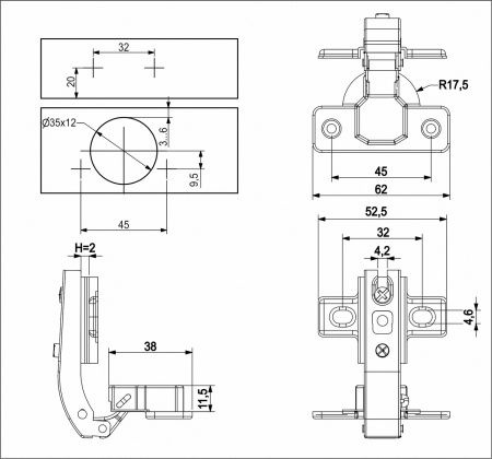 картинка Петля под фальшпанель 90° с пружиной 45мм h2 slide-on AKS от магазина SEFI