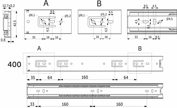 картинка Направляющая шариковая L-400 h=42 GRIDLI A от магазина SEFI