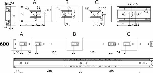 картинка Направляющая шариковая L-600 h=45 AKS A от магазина SEFI
