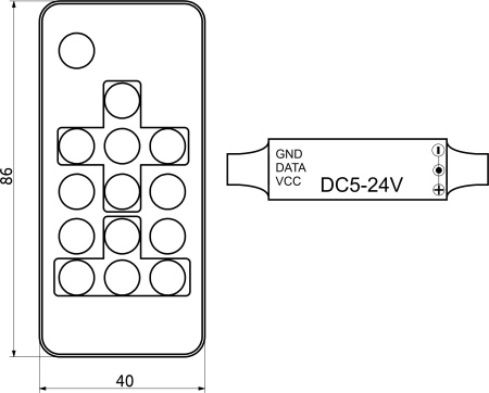 картинка Контроллер для светодиодной ленты RGB SPI, с пультом, 12/24V, 72W/144W, AKS от магазина SEFI