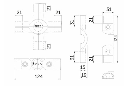 картинка Соединитель 5-ти труб d25 (563) угловой, хром AKS от магазина SEFI