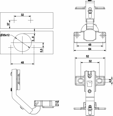 картинка Петля д/составных фасадов 135° 48мм h2 slide-on AKS от магазина SEFI