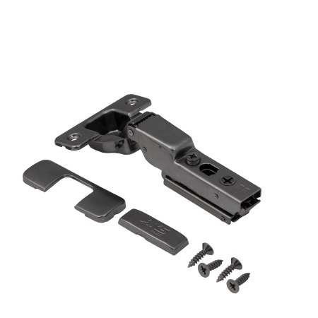 картинка Петля полунакладная с доводчиком 45мм h0 clip-on AKS PLUS 3D узкая черная (саморезы, заглушки) от магазина SEFI