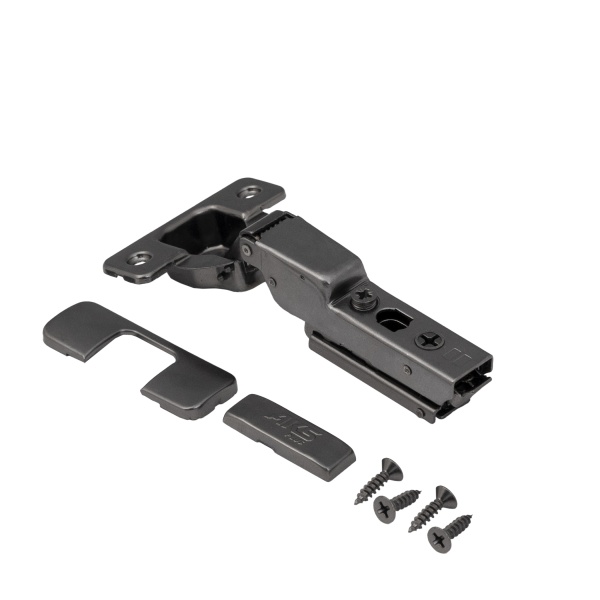 картинка Петля полунакладная с доводчиком 45мм h0 clip-on AKS PLUS 3D узкая черная (саморезы, заглушки) от магазина SEFI